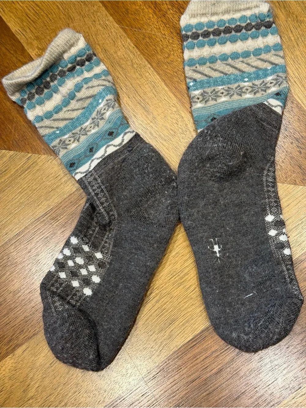 Smartwool Women's Patterned Crew Socks - Teal, Gray & Cream PREOWNED *desc
